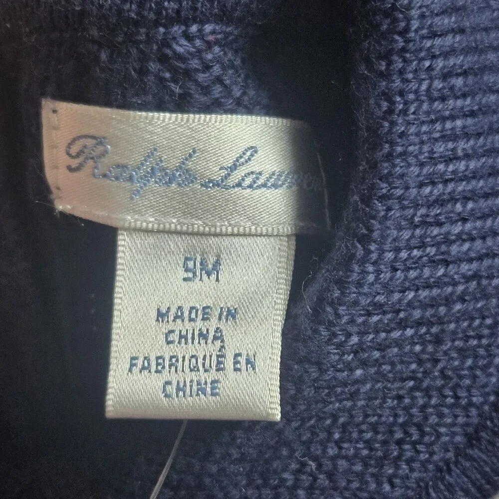 NWT Ralph Lauren 9M Navy Blue Cable Knit Coverall Mercerized Cotton Romper